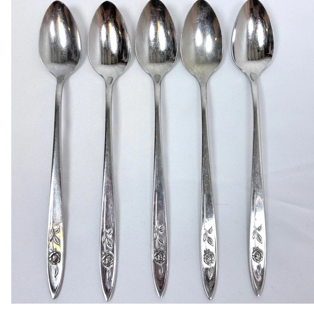 Vtg Oneida Community Stainless My Rose Iced Tea Spoons Set of 5 7.5